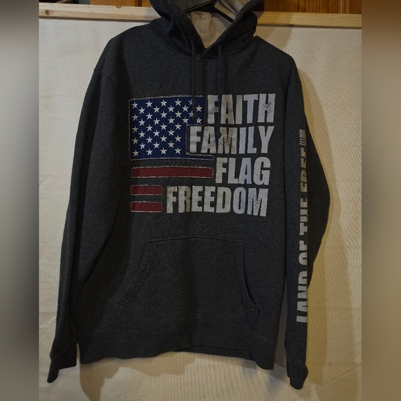 Men's Charcoal Hoodie with Patriotic Print - Picture 2 of 5